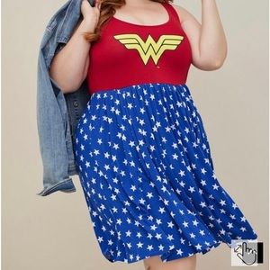 Torrid SZ 00 NEW DC Wonder Woman Skater Dress - Super Soft Stars Red & Blue